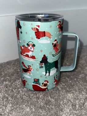 Clementine Mint Green Holiday Dog Pattern  Stainless Insulated Mug Tumbler 17oz